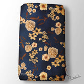 Dark Navy Blue With Golden Rose Floral Digital Printed Fabric Wholesale India